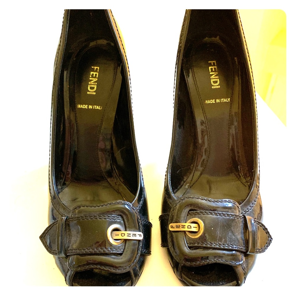 Fendi Black Patent Leather Peeptoe Pumps